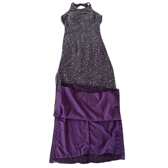 VTG 90s Romy Scala 100% Silk Beaded Formal Backless Maxi Dress Plum Purple Med - Picture 7 of 17